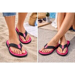 OP Ocean Pacific Pink Black Flip Flops Thong Sandals Comfort Casual 7/8